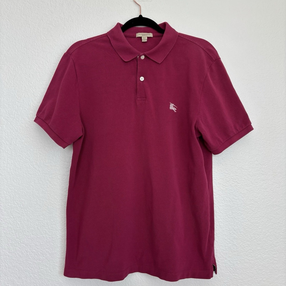 Burberry Brit Mens XL Polo Shirt Raspberry Cotton Equestrian Knight Logo
